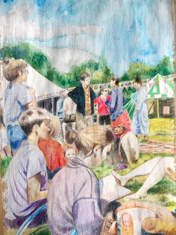 Something Moves 1, Coloured pencil on gessoed brown paper by Rosalind Faram